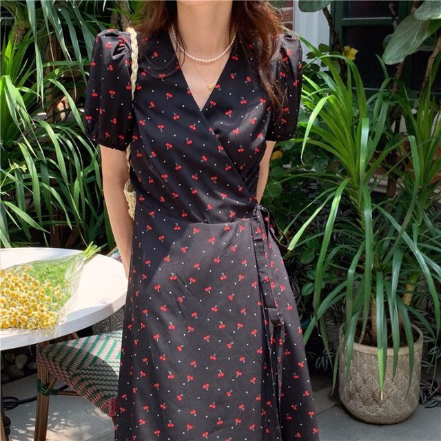 bohemian egyptian elements women's vacation vest maxi dress Yves Saint Laurent Cherry Mini Dress – Audrey's of Naples
