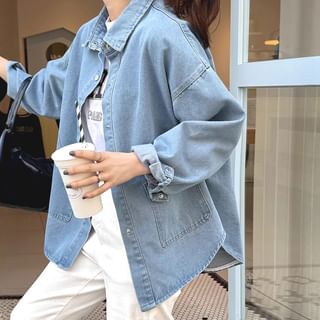 Angel Love Washed Button-Up Denim Shirt Jacket Sale