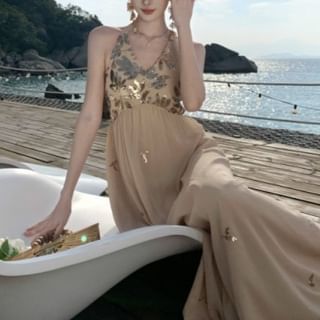 Fioridi-Halter Sequin Maxi Sundress
