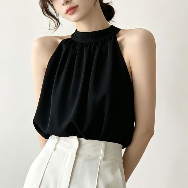 Coris-S Sleeveless Halter Plain Blouse