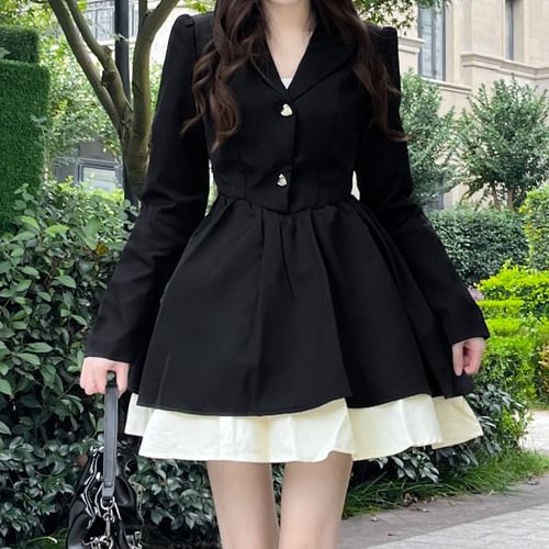 Tailored Collar Detail Long Sleeve Mini Dress