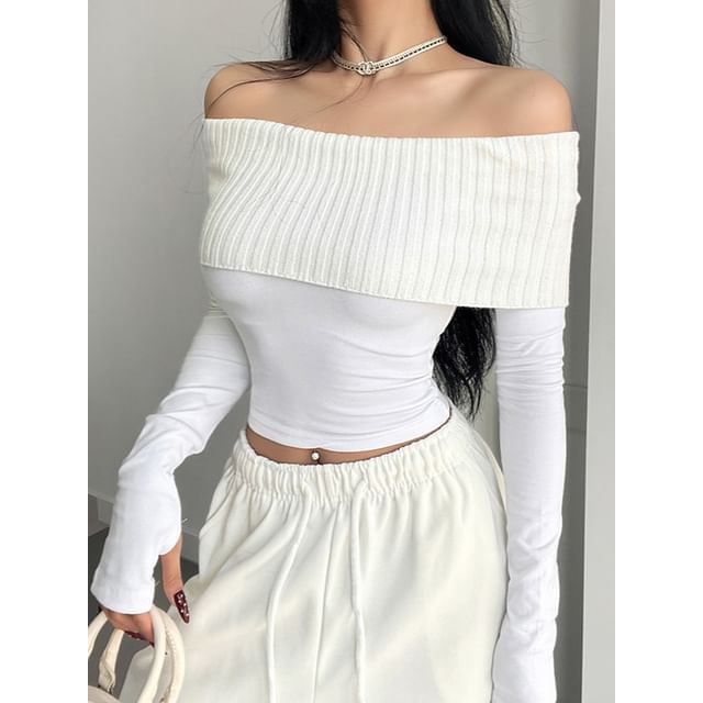 KUMI-Flip-Over Off-Shoulder Crop Tee