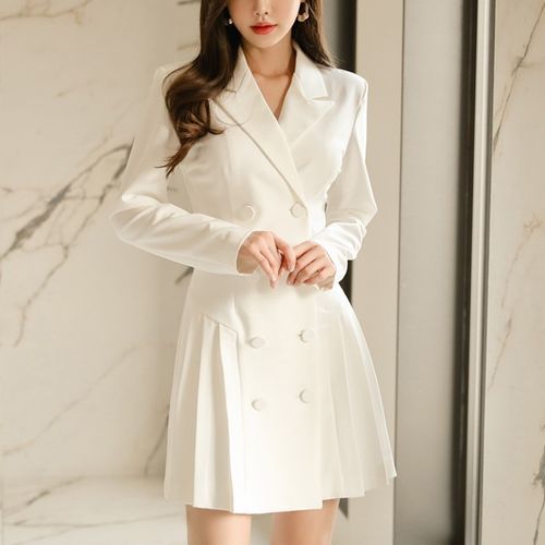 knee length dresses for ladies Long Sleeve One Button Blazer Pleated Dress main image 0
