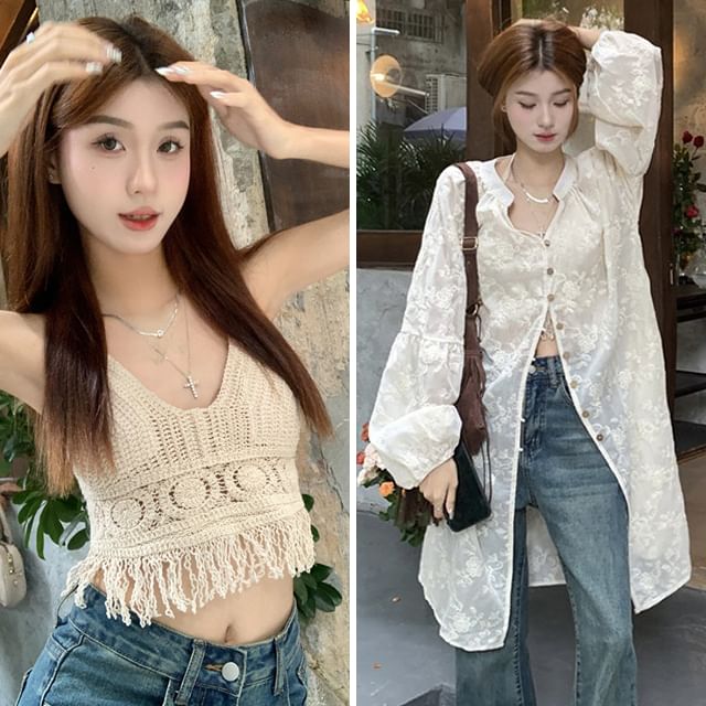 Miss Kekeli-Lace Light Jacket Crop Cami Top