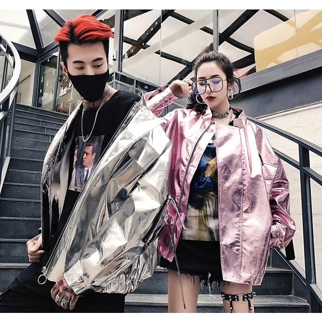 Malnia Home-Plain Oversized Zip Jacket