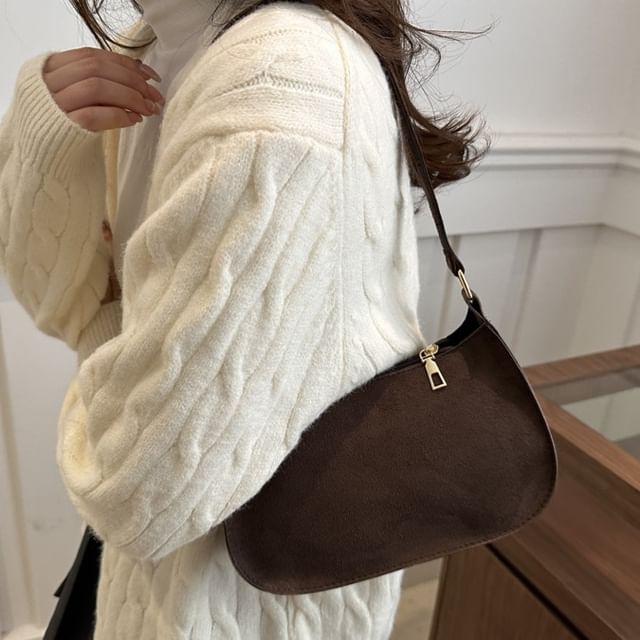 Indenis-Plain Faux Suede Shoulder Bag