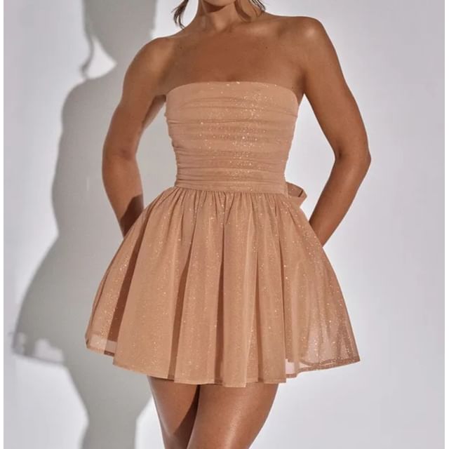 Alizio-M Strapless Glitter Mini A-Line Dress
