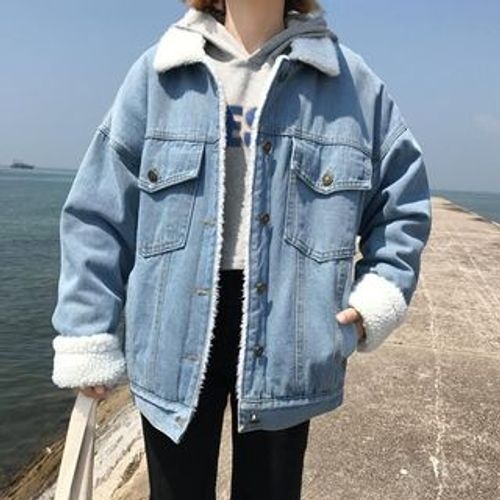 Moon City - Faux Shearling Buttoned Denim Jacket | YesStyle