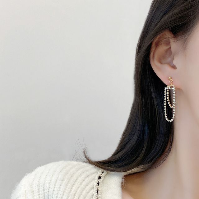 LIVSIA-Rhinestone Chained Dangle Earring