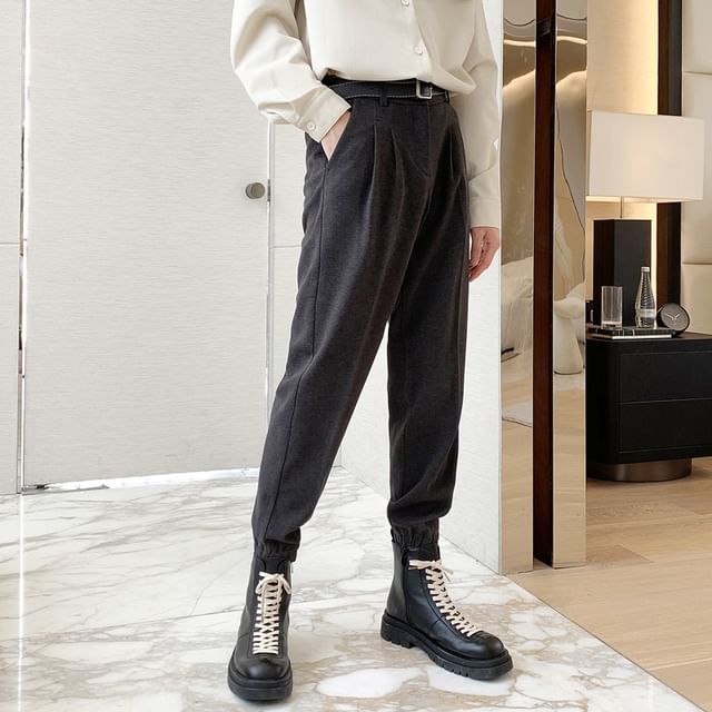Adothuiastic-High Waist Plain Cropped Tapered Pants