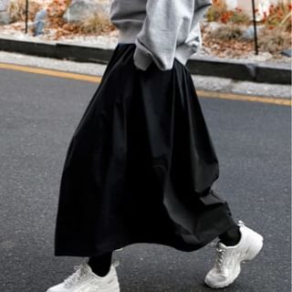 Ango Mid Waist Plain Midi A-Line Skirt