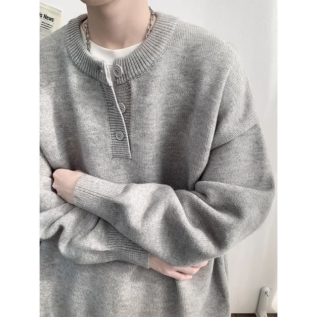 Savenne-Round Neck Henley Sweater