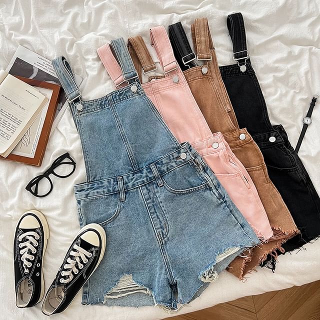 DIYI-Washed Distressed Denim Jumper Shorts