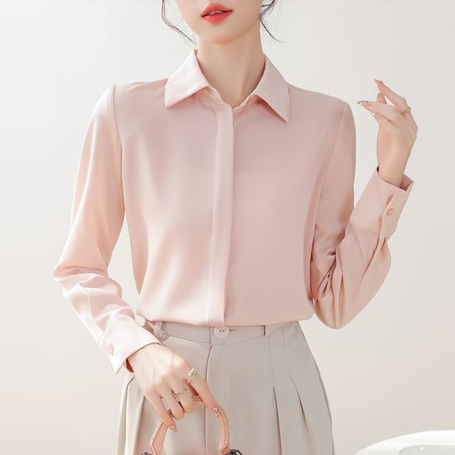 Coline-Long-Sleeve Plain Shirt