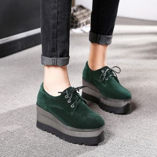 JY Shoes - Lace-Up Platform Velvet Shoes | YesStyle