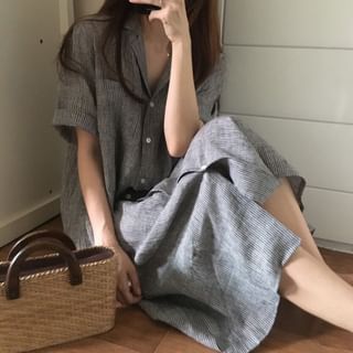 Brigitte Short-Sleeve Striped Midi Shirt Dress