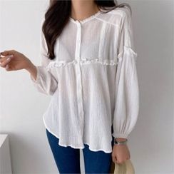 PIPPIN - Round-Neck Frill-Trim Blouse PIPPIN - Round-Neck Frill-Trim Blouse