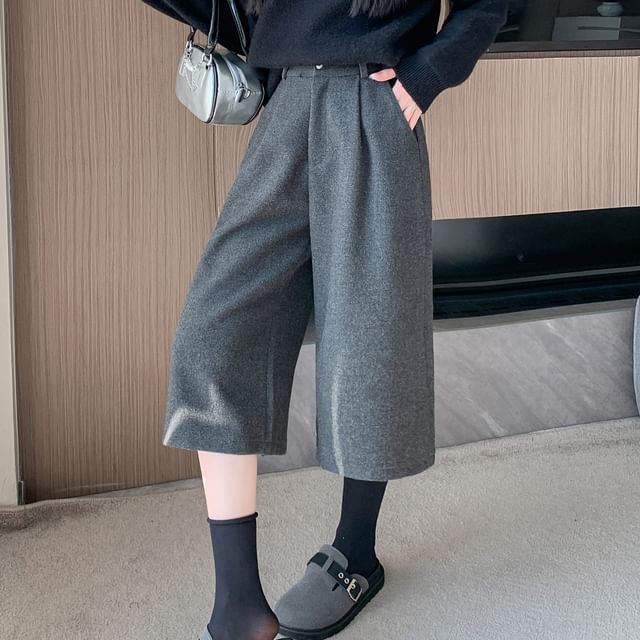 Magimomo-High Rise Plain Capri Wide Leg Pants