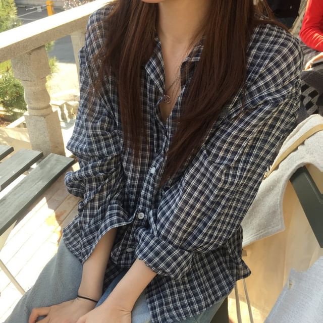 Glotto-Long Sleeve Button Up Gingham Shirt