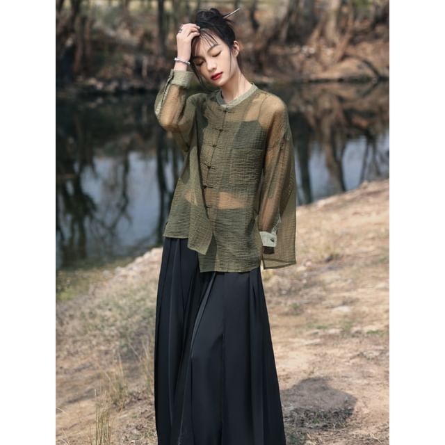 Nekomata-Mandarin Collar Plain Frog Button Light Jacket