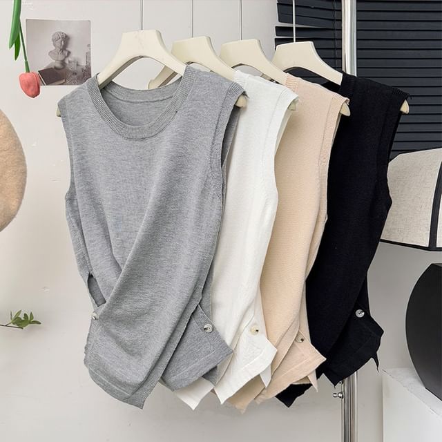 Lemongrass-Asymmetrical Sleeveless Wrapped Knit Tee