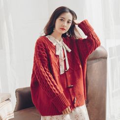 SUSSE - 麻花针织牛角扣开衫 SUSSE - 麻花针织牛角扣开衫