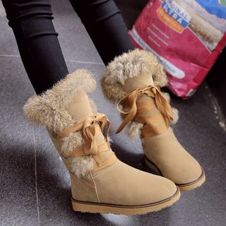 Cinnabelle Faux-Fur Trim Lace-Up Short Snow Boots
