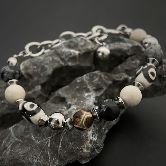 Black Degree-Bead Stainless Steel Cable Chain Bracelet