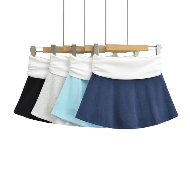 Asiris-High Waist Two Tone Mini A-Line Skort