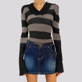 Sosana - Long Sleeve V-Neck Striped Sweater