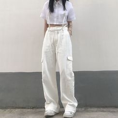 Genki Groove(ゲンキグルーブ) - Wide-Leg Cargo Jeans Genki Groove(ゲンキグルーブ) - Wide-Leg Cargo Jeans