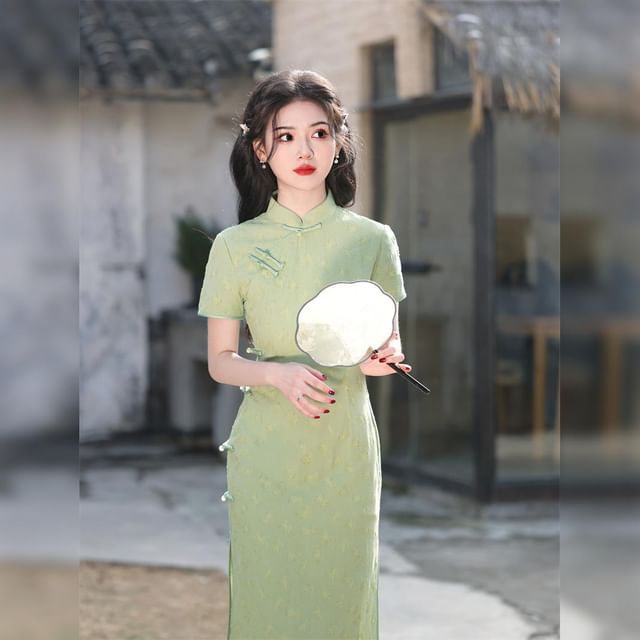 qipao dress short Wine Red A-Line Lace / Cheongsam casual Qipao Short Qipao Chinese Dress Solid