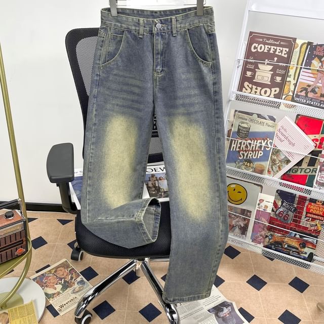 Dukakis-Mid Rise Washed Straight Leg Jeans