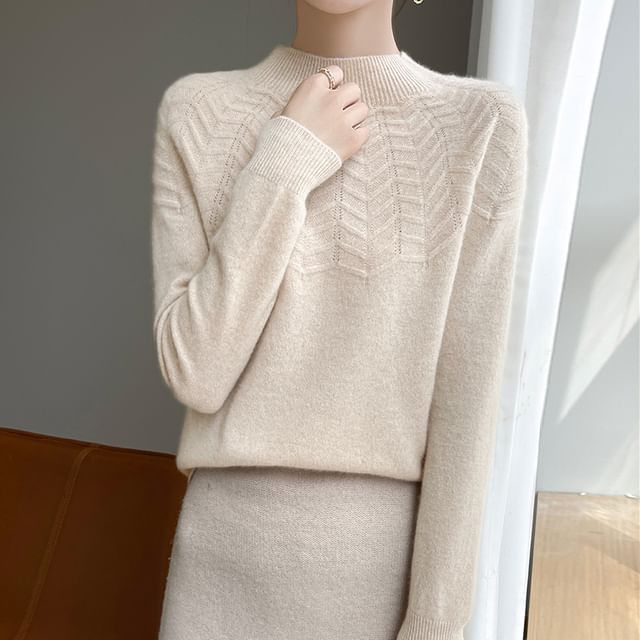 Weelop-Long-Sleeve Mock Neck Plain Knit Top