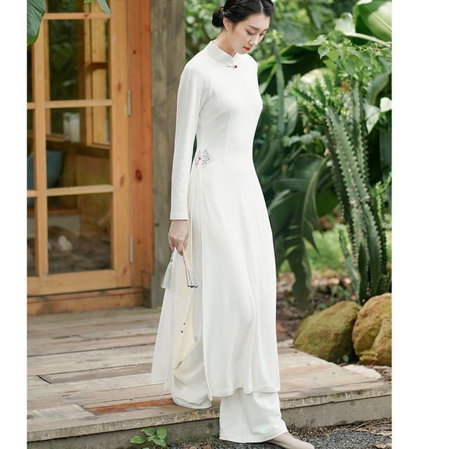 Glaypio - Long-Sleeve Embroidered Slit Midi Dress / Wide Leg Pants / Set |  YesStyle