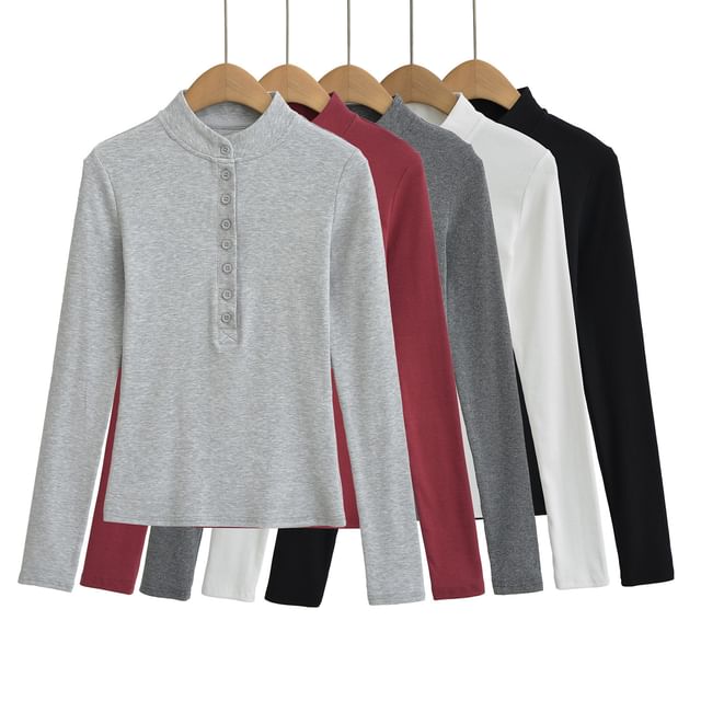 Asiris-Long-Sleeve Henley Plain Tee