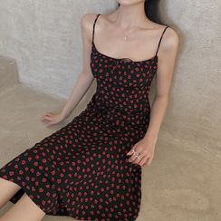 Yako - Floral Strappy Midi A-line Dress Yako - Floral Strappy Midi A-line Dress