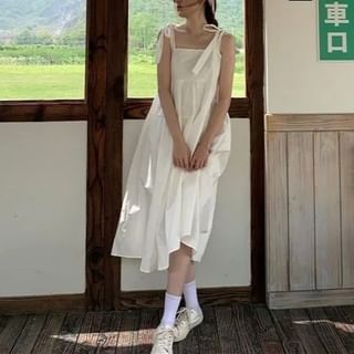 Bolgivy-Spaghetti Strap Plain Midi Sundress