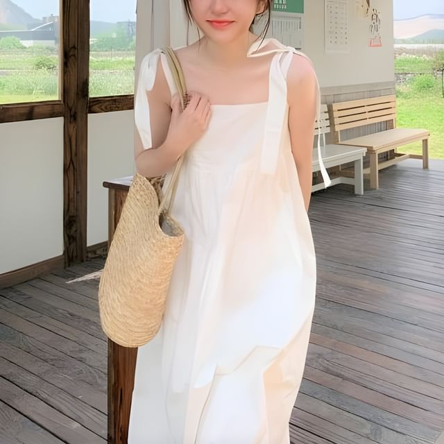 Bolgivy-Schlichtes Midi-Sommerkleid mit Spaghettiträgern