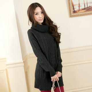 Tokyo Fashion Cowl-Neck Cable-Knit Sweater Dress | YesStyle