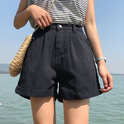 JIUHOJI - Wide-Leg Denim Shorts JIUHOJI - Wide-Leg Denim Shorts