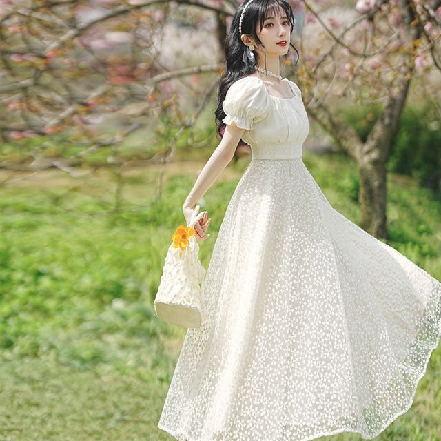 knee length dresses for ladies Elegant Lace Midi Dress - White 8 main image 0