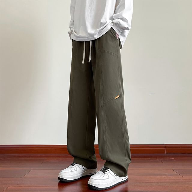 Stone Leo-Drawstring Waist Plain Sweatpants