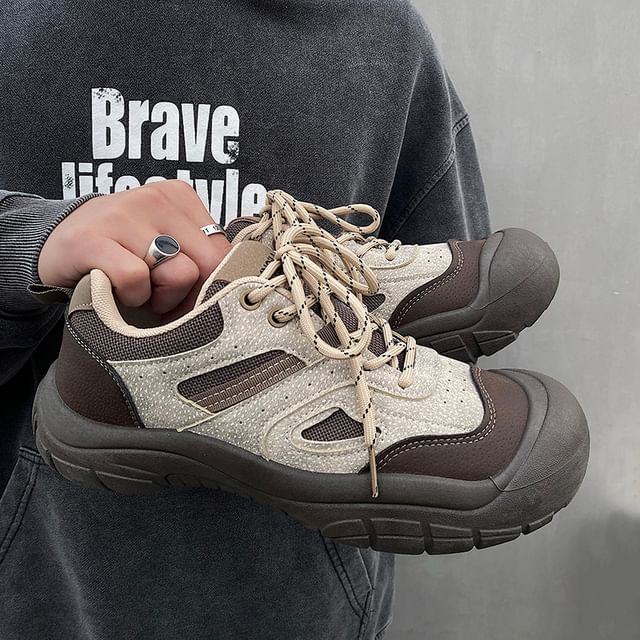 HANO-Contrast Trim Lace-Up Sneakers