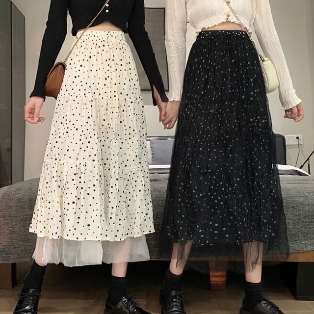 Sisyphi-High Rise Dotted Midi A-Line Skirt