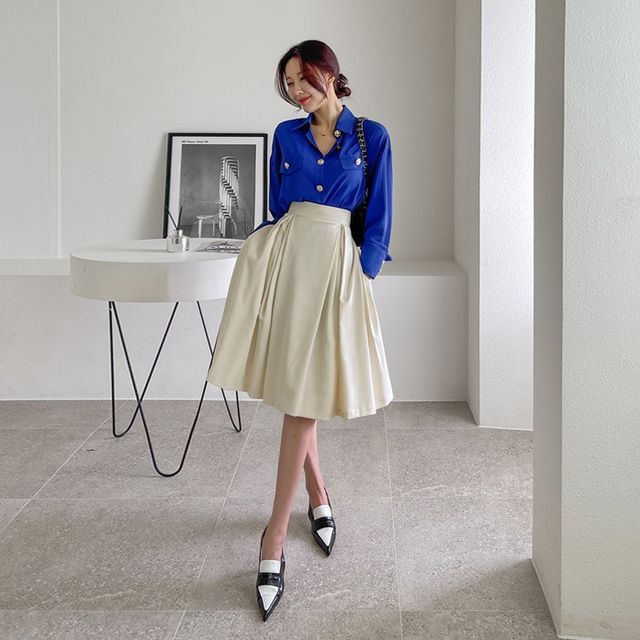 DABAGIRL-Zip-Back Pleated Midi Skirt