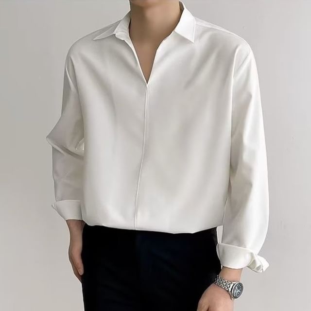 GRAYCIOUS-Long-Sleeve Plain Shirt