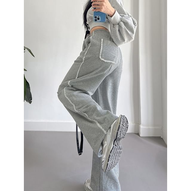 CUCURBIT-Elastuic Waist Lace-Trim Wide-Leg Sweatpants