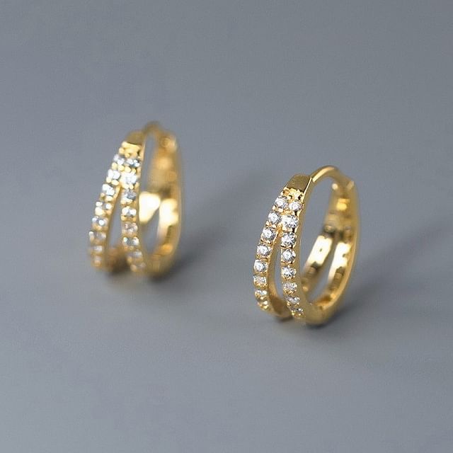 A-ROCH-S925 Sterling Silver Rhinestone Layered Hoop Earring