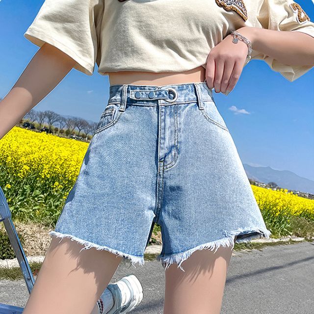 Everose-Mid Rise Wide Leg Denim Shorts